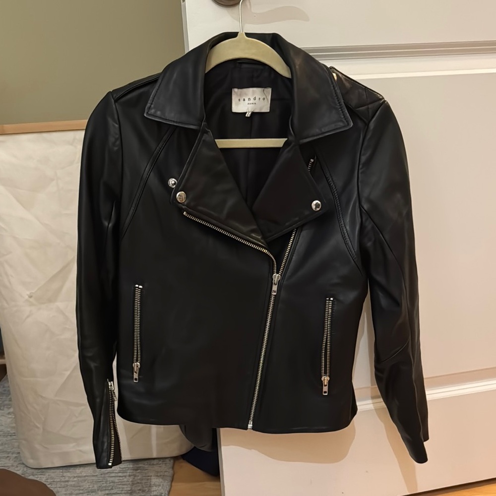 Sandro Black Leather Biker Jacket